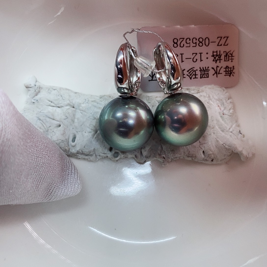 银S925镶嵌耳饰海水珍珠12-13