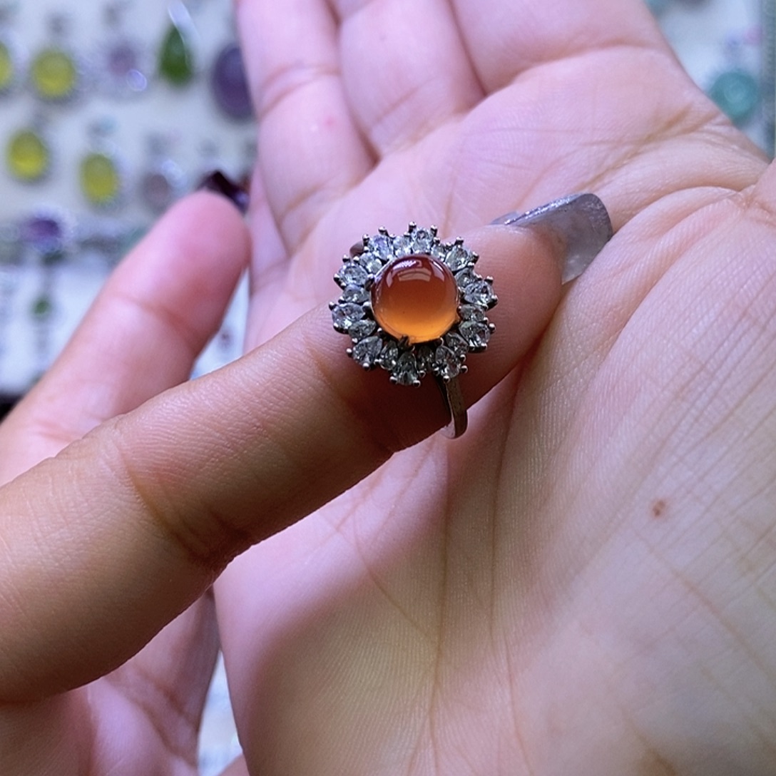 岫玉银S925镶嵌戒指