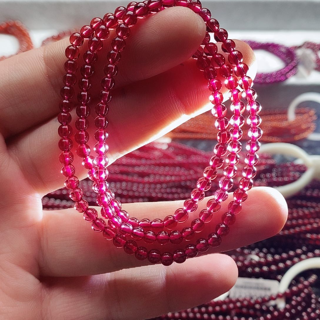 石榴石手链未镶嵌4mm全净体色标香槟粉