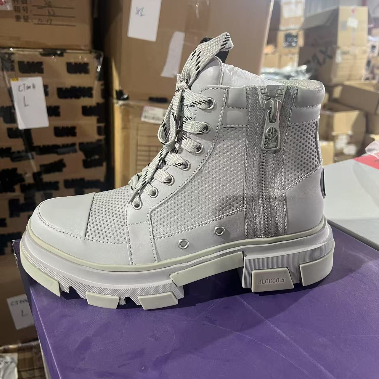 【B5】秋冬男款灰色拉链款厚底增高时尚高帮休闲鞋 BY304