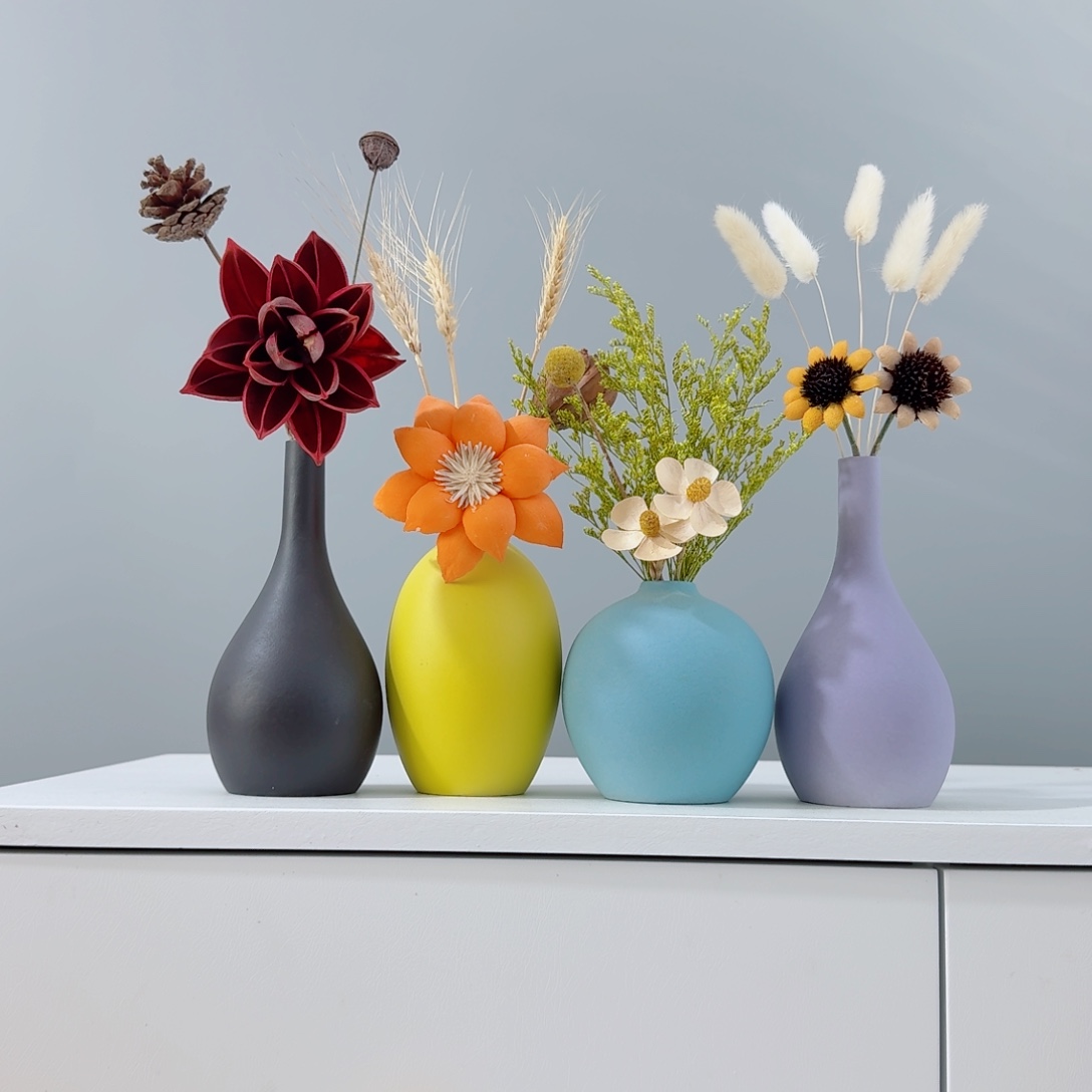 摆件陶瓷小花瓶含花总高约20-30cm