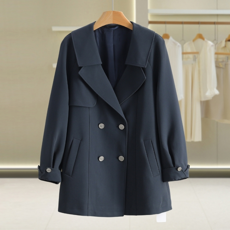 C131-【依】大方领宽松纯色中长款风衣外套#WYL55W085