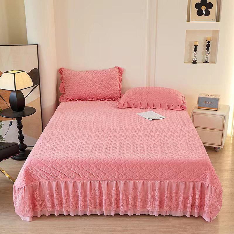 爱心蕾丝款【单床盖】加厚 特厚 婴儿绒床裙款