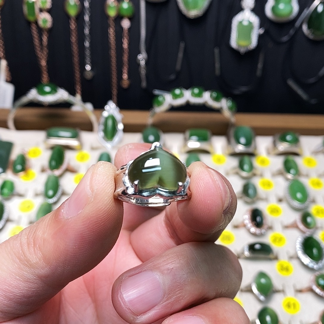 我***@和田玉（碧玉）银S925镶嵌戒指