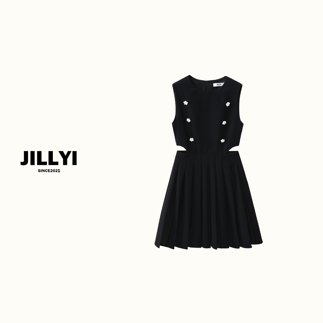 JILLYI珠海店【黑金少女】显瘦气质百搭镂空连衣裙夏季小香风洋气时