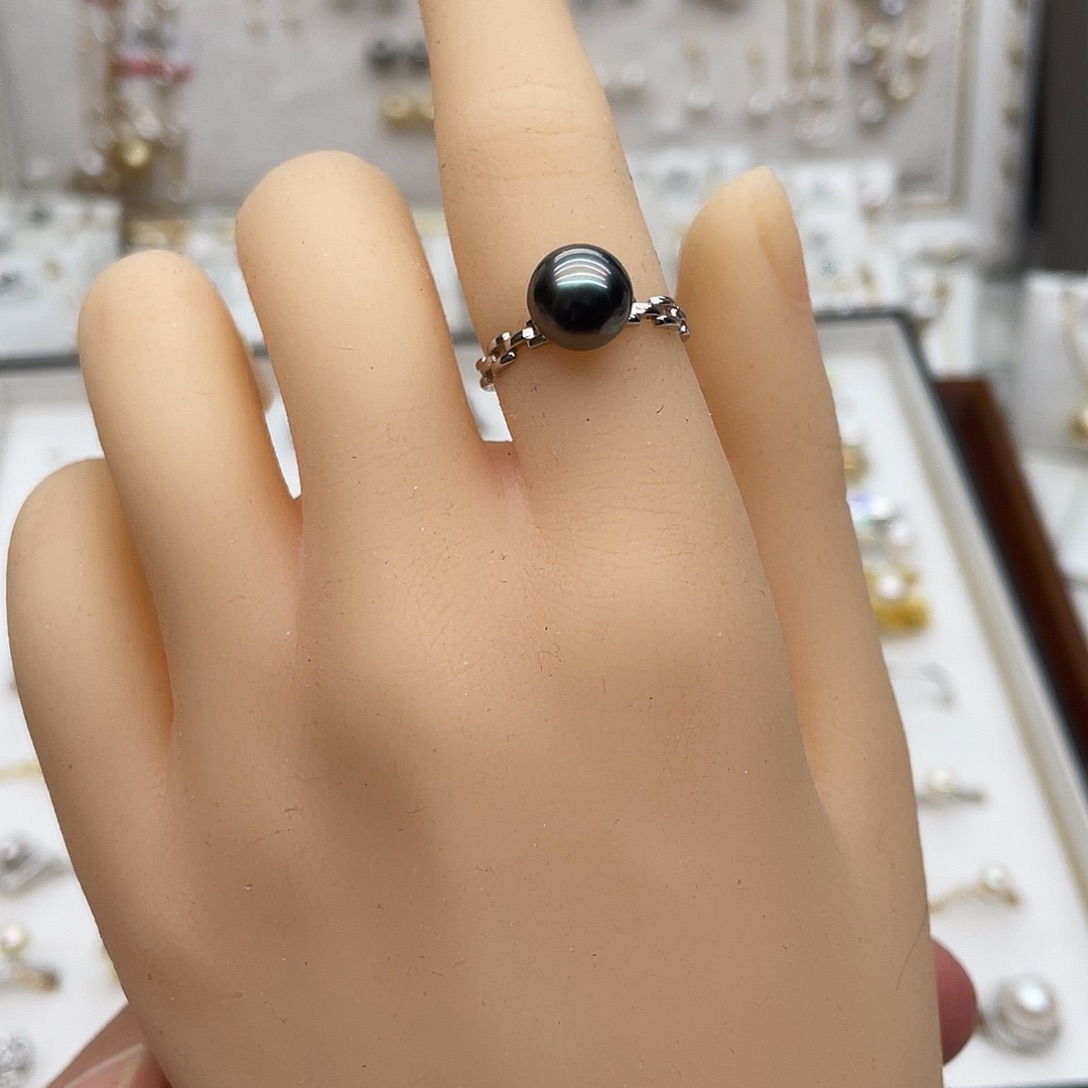 银S925镶嵌戒圈海水珍珠