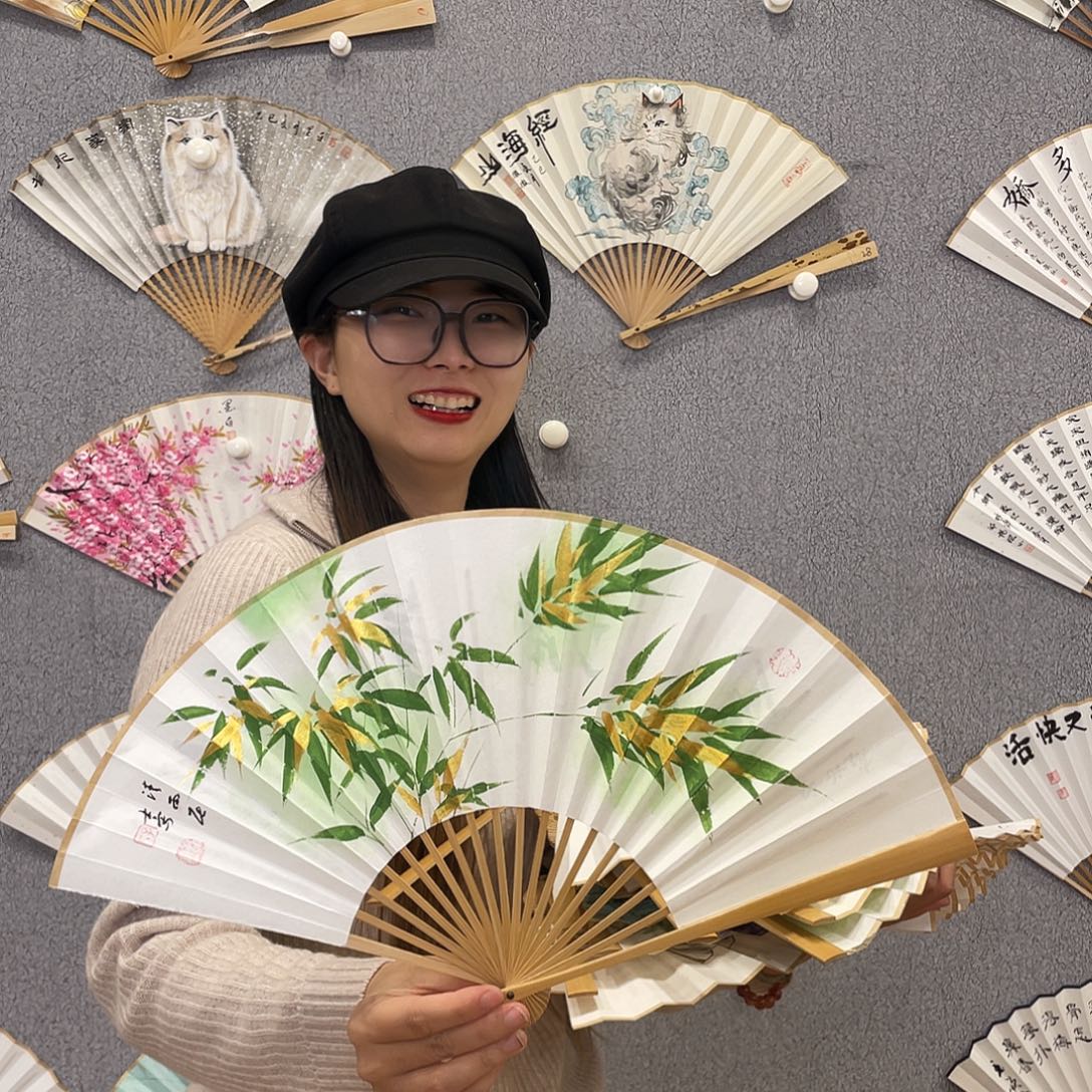 书法8寸玉竹-纯手绘-文玩扇骨（默认粘好）