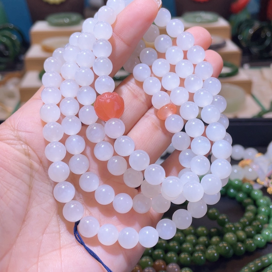 和田玉高品白冰108未镶嵌