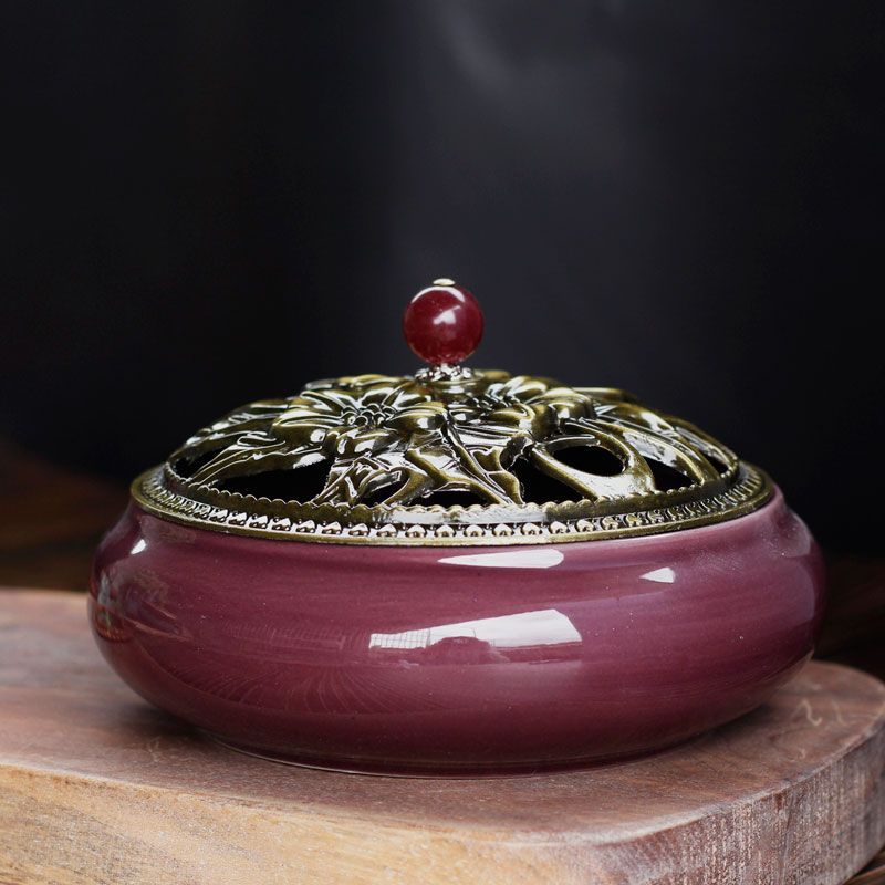 香炉陶瓷家用室内带盖蚊香炉大号盘香香薰檀香炉供奉香插厕所除臭