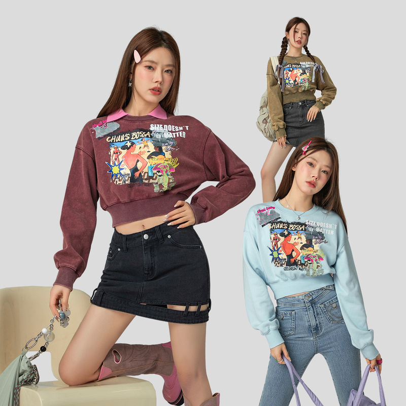 CHUU天使恶魔系列宽松个性圆领印花设计感卫衣