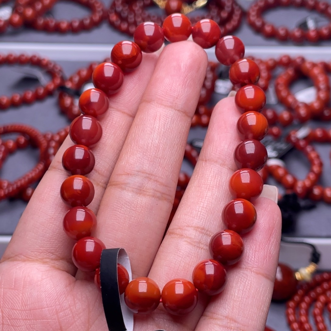 草***鼠南红玛瑙未镶嵌其他原矿）收藏级8.5mm瓦西玫锦双色单圈