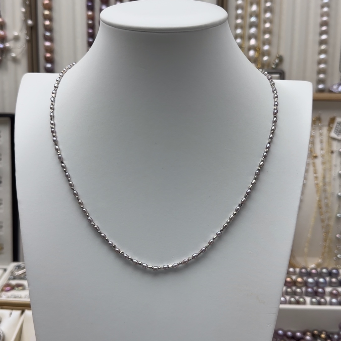 淡水珍珠银S925镶嵌项链