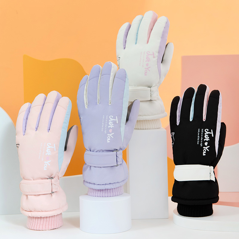 户外触屏女士滑雪手套冬季防寒加绒加厚保暖学生骑车防风防滑可爱