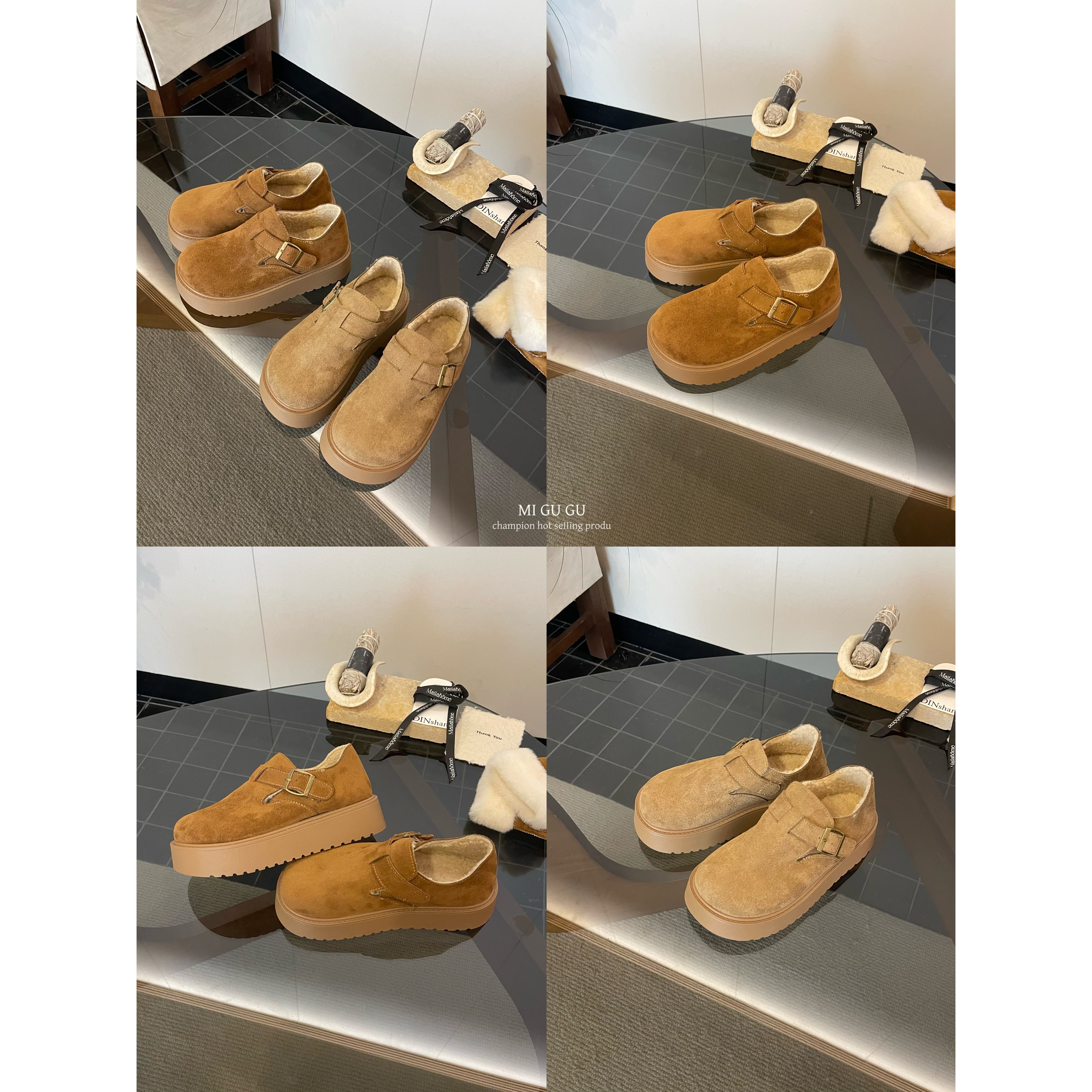 L-D21-1#『小个子天菜』冬款加绒保暖慵懒全包勃肯鞋(跟高5cm)