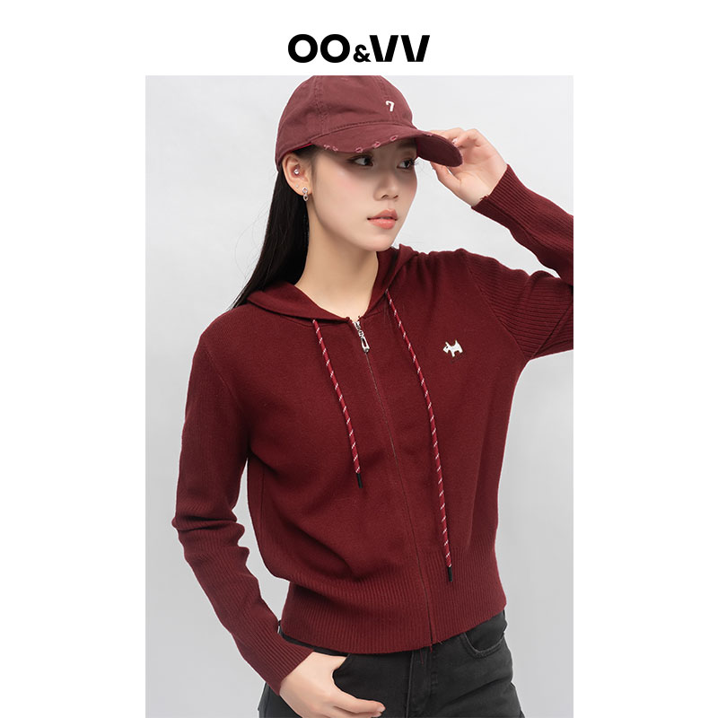 OO&VV2025秋季不褪色连帽厚款针织毛针织衫衬衫短款开衫