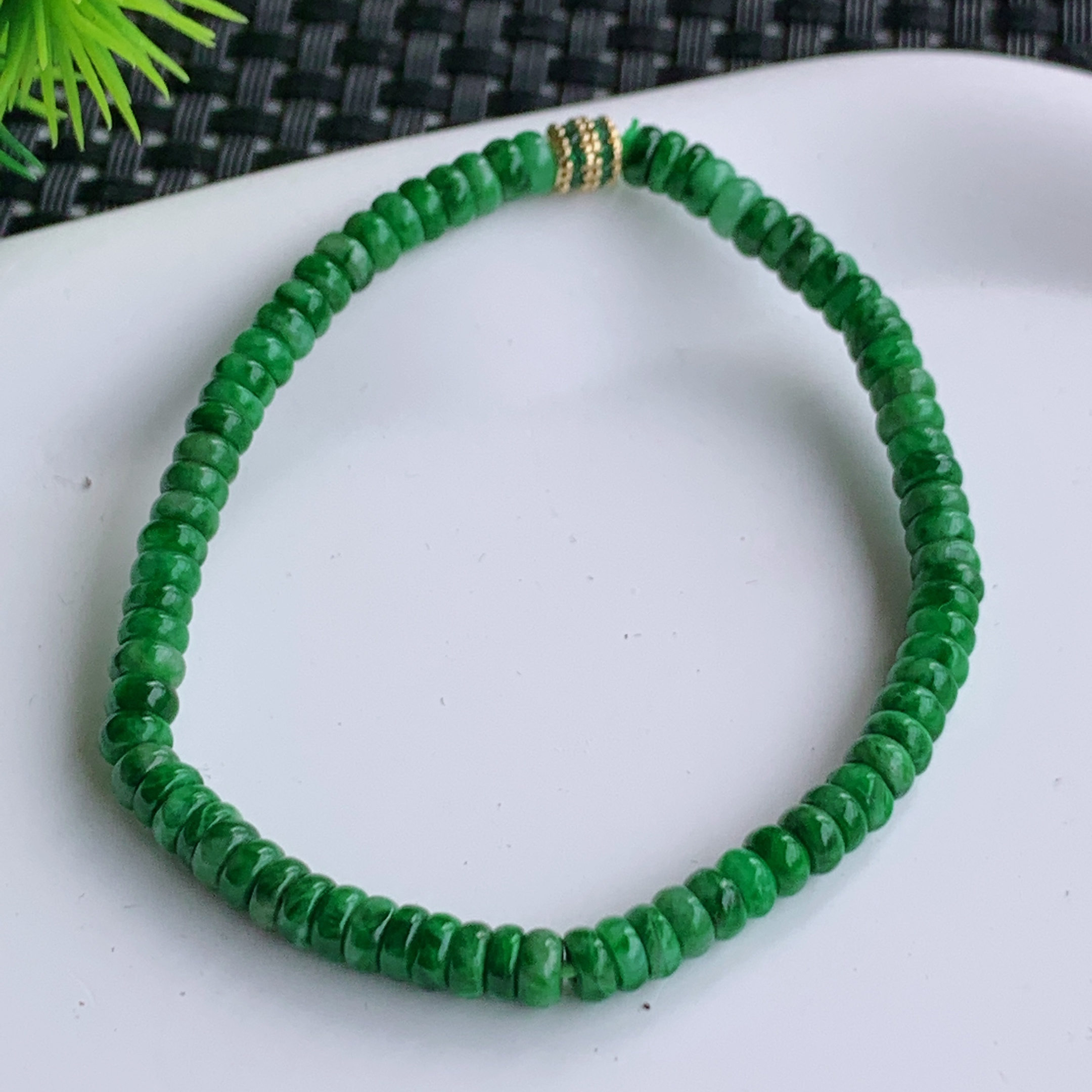 天然翡翠A货冰润满绿满色辣阳绿绿色算盘珠子手串手链卡4.2mm缅甸