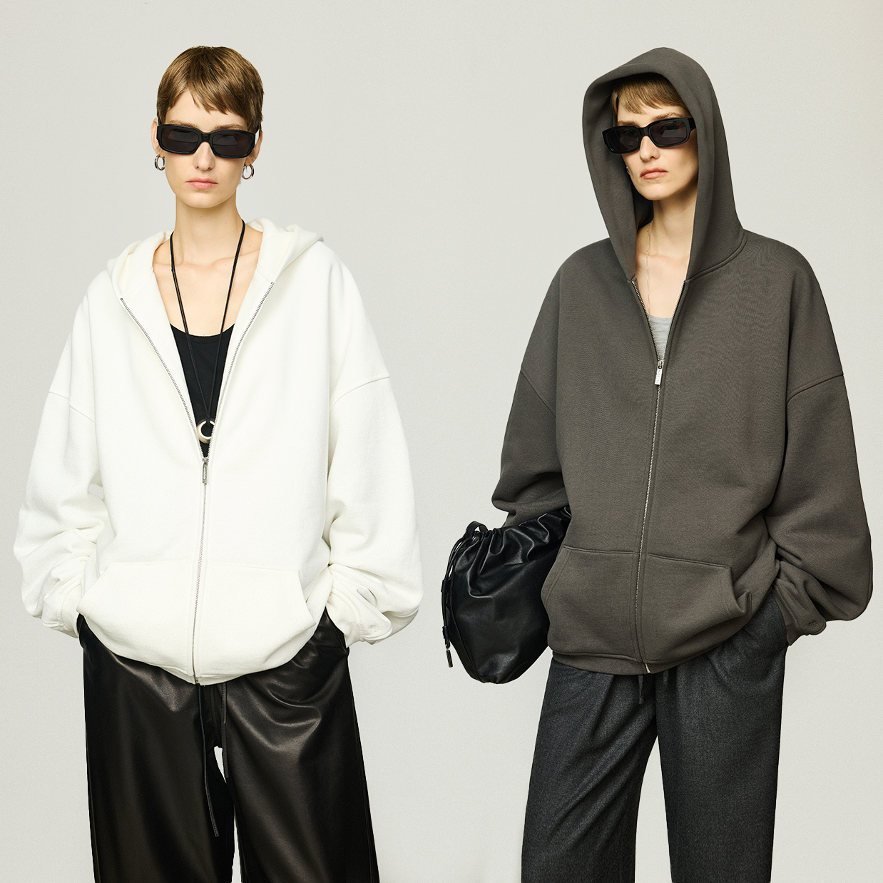 开间/明星同款chao舒适轻柔澳洲长绒棉 慵懒磨绒廓形连帽卫衣外套