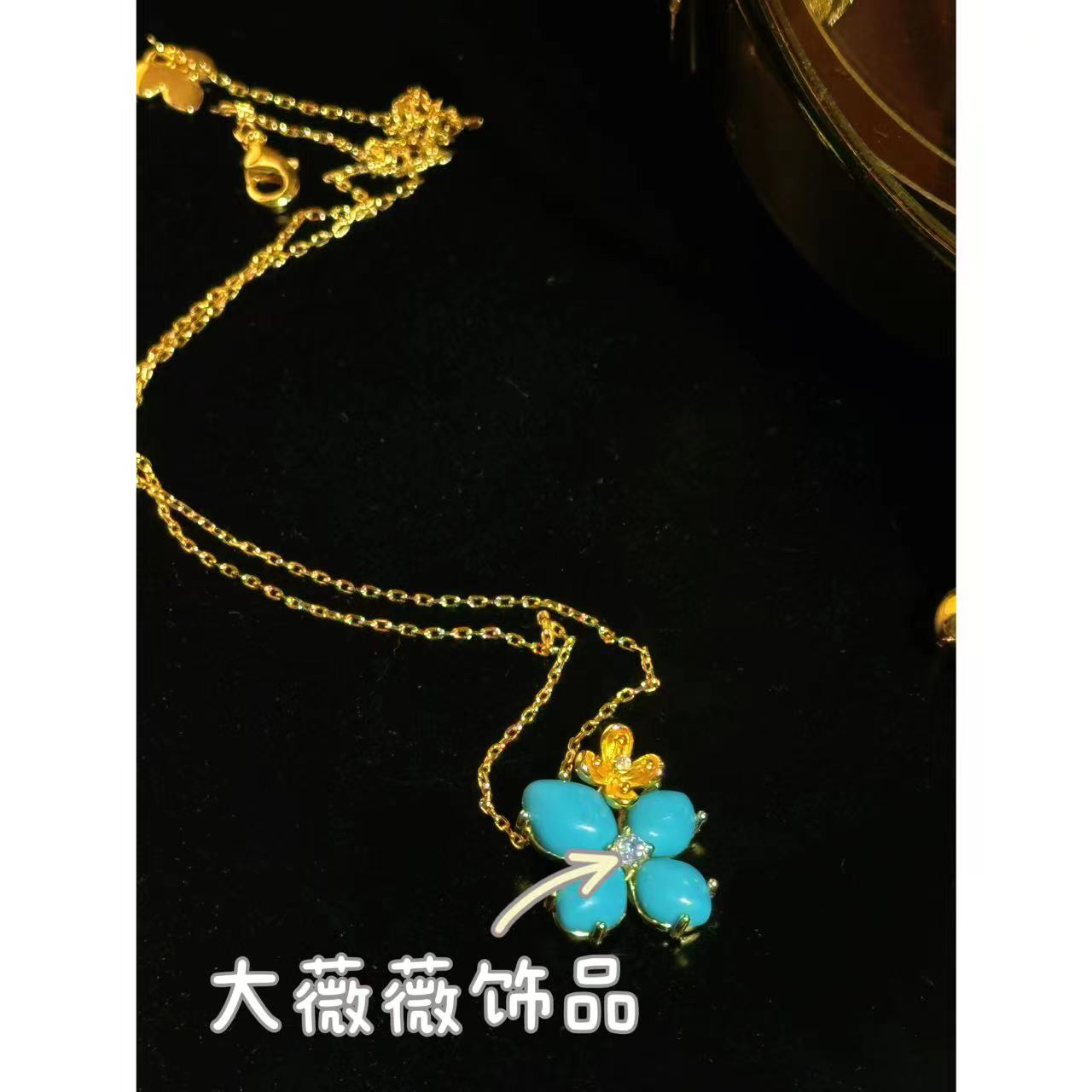 铜合金项链 高级感一朵花蓝色四叶花项链-67535