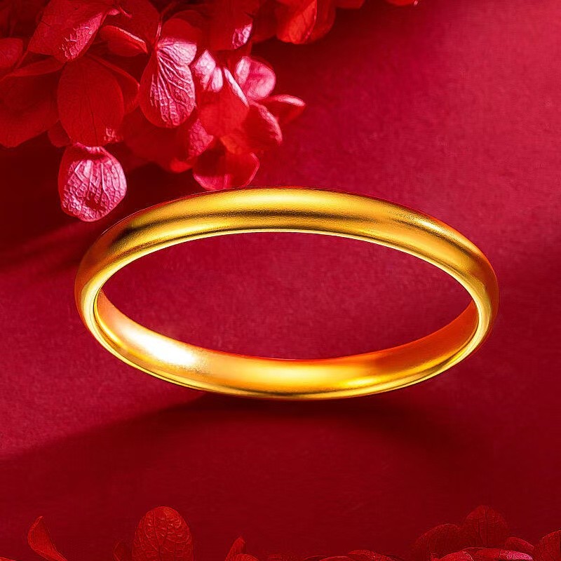 周少福专柜同款 戒指金色饰品里外一色孟加拉赤金 素面泥鳅背手镯