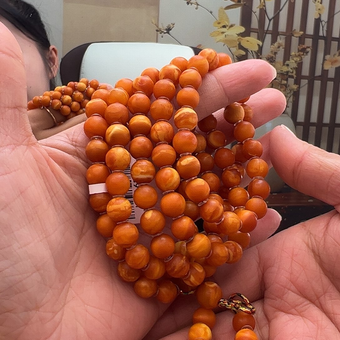 手链琥珀未镶嵌橘皮108佛珠8mm