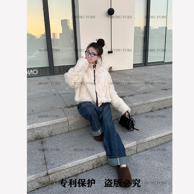 【MUMU·W】进口托斯卡纳卷毛羊皮毛一体外套女短款皮草大衣565
