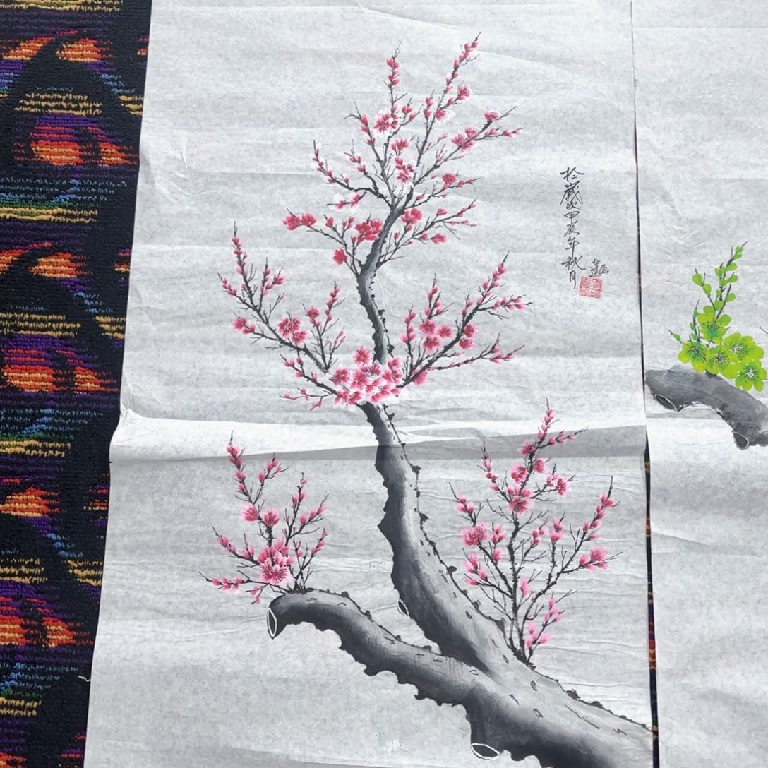 国画周芳莲三尺花鸟朱