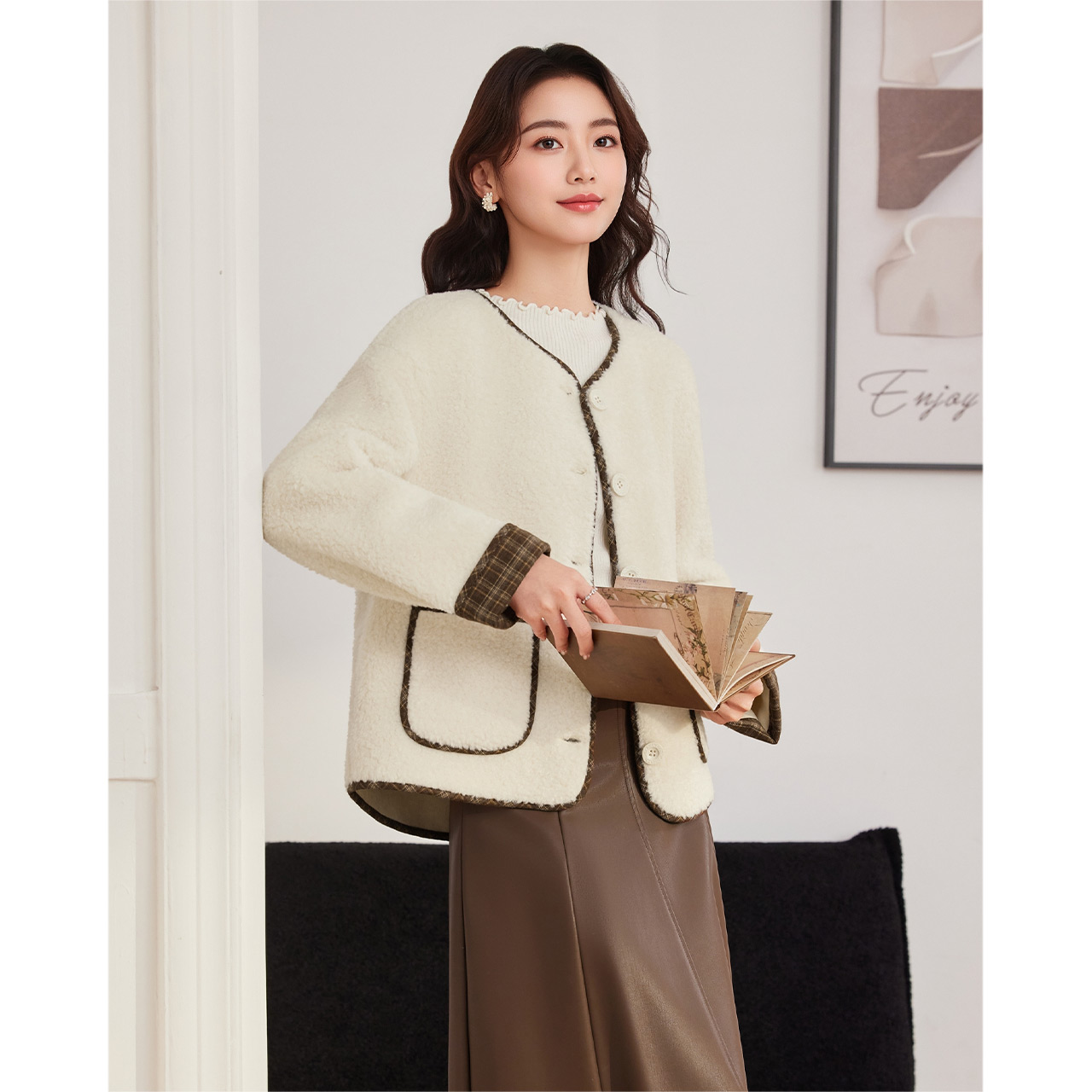 IEF/爱依服2025冬季新款韩版文艺知性通勤气质百搭保暖颗粒绒外套