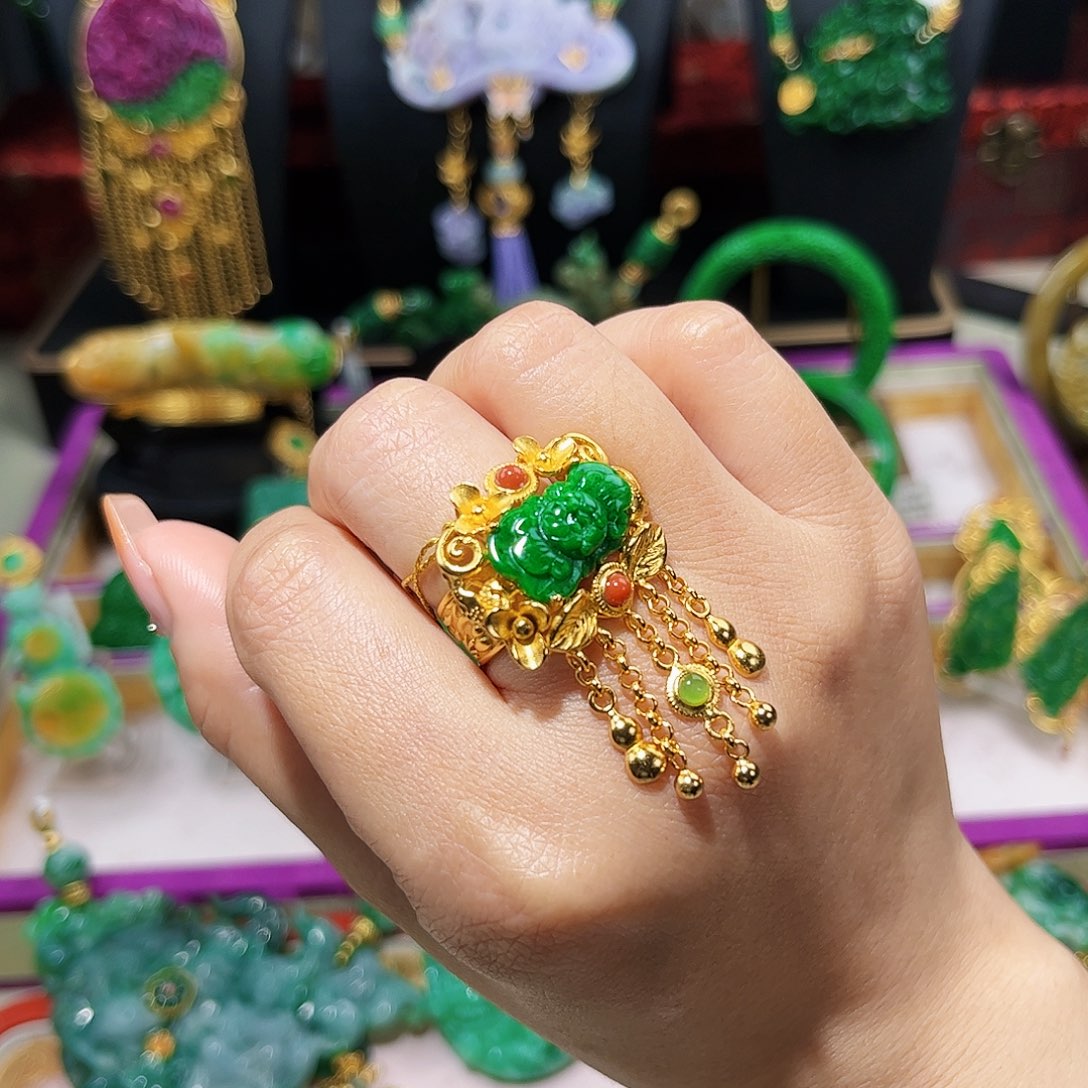 【闪购商品】翡翠戒指银S925镀金镶嵌翡翠