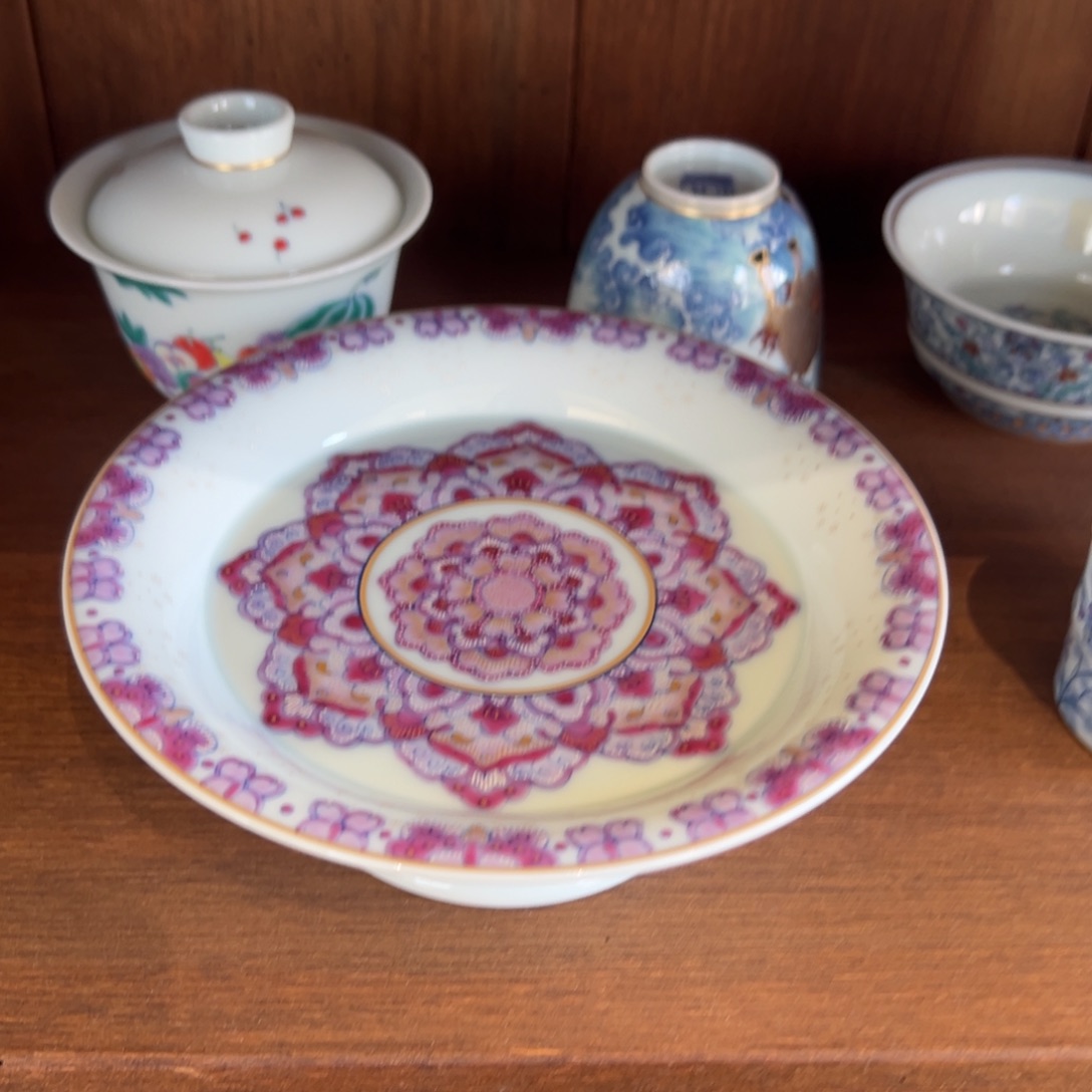 H冉月观隐紫韵蝶生高脚盘