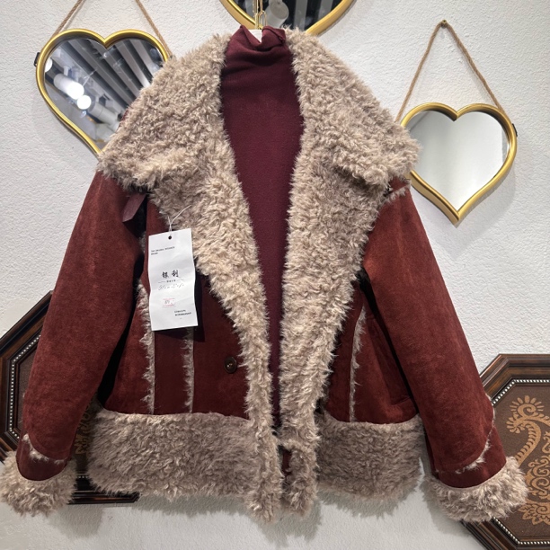 070女长袖短外套INS风拼接风衣咖色女士宽松型冬季时尚