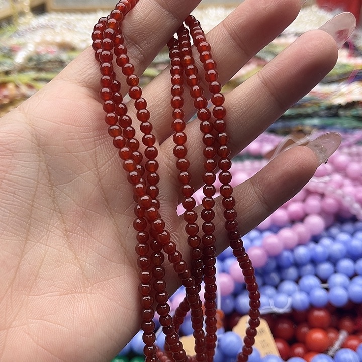 玛瑙/玉髓珠宝半成品未镶嵌一条4mm左右红玛瑙