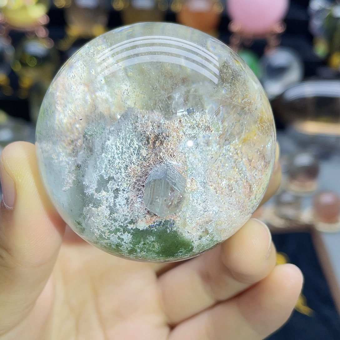 未镶嵌珠宝半成品水晶天然幽灵晶中晶54.6mm