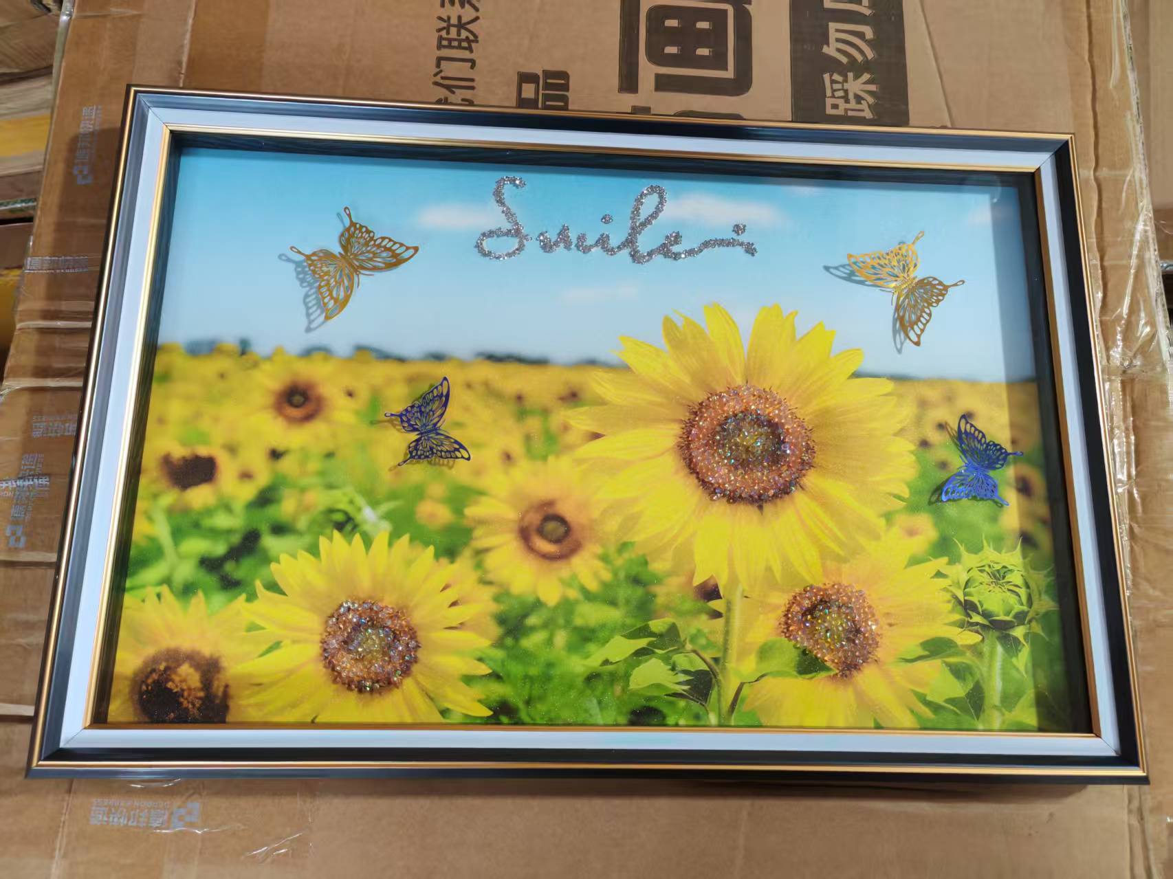 向日葵花海时尚轻奢挂画钢化玻璃装裱适用于餐厅客厅装饰