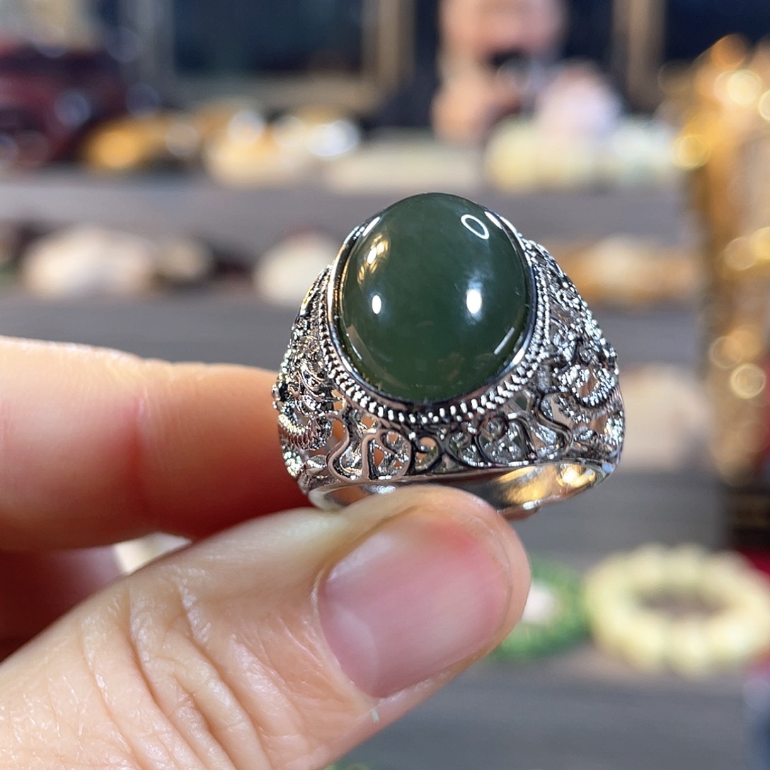 和田玉戒指银S925镶嵌