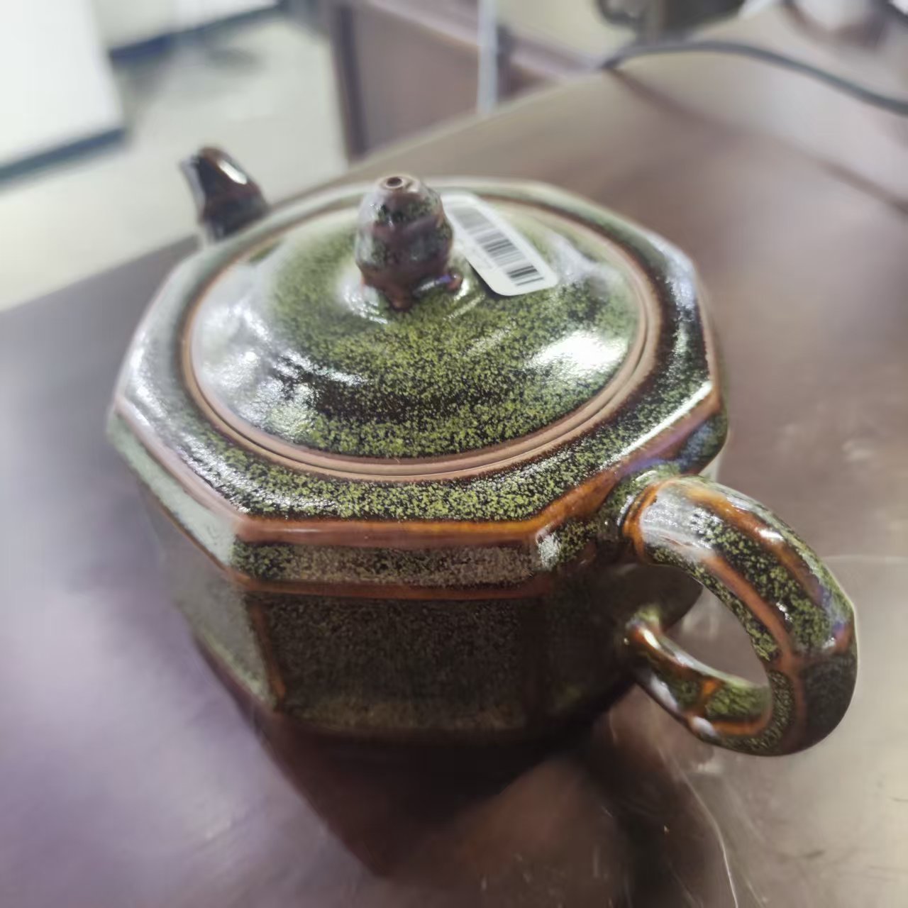 【赏瓷】耀州窑 青瓷六方竹壶 yzyg-0072