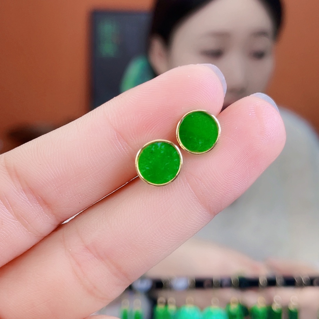 翡翠银S925镶嵌耳饰