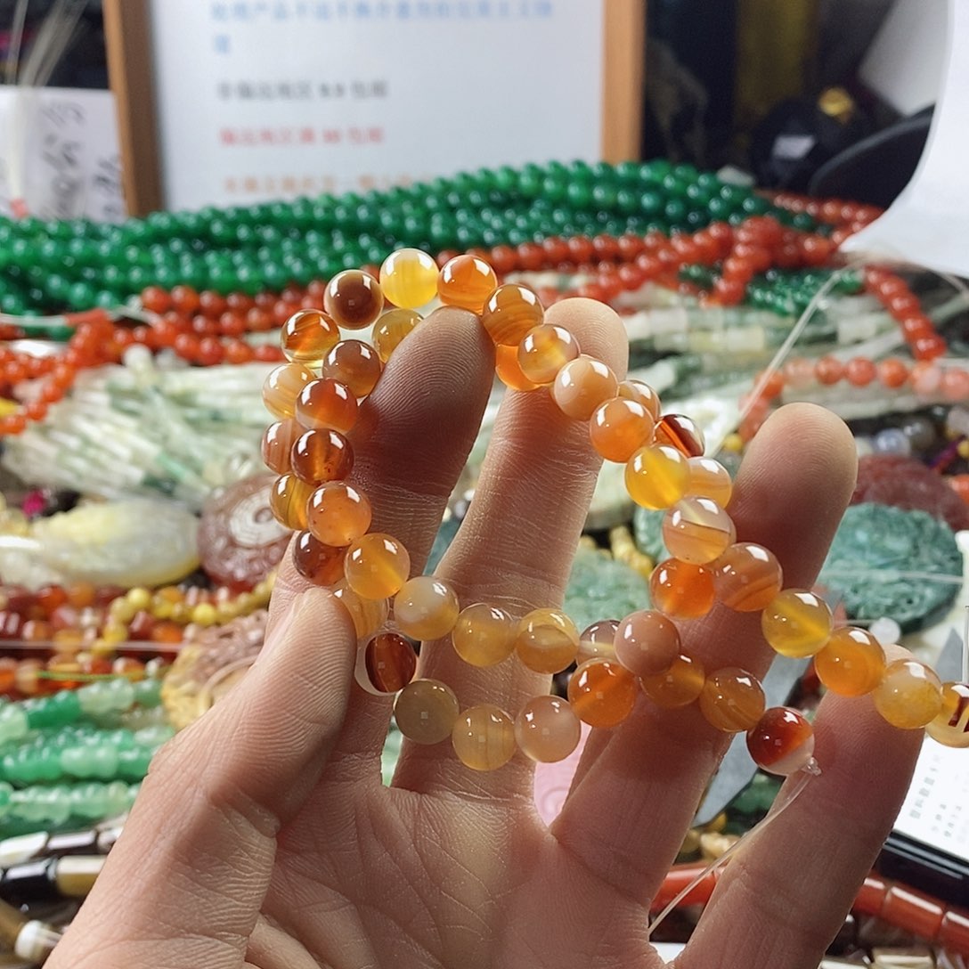 玛瑙/玉髓珠宝半成品合金一条天然8mm玛瑙E128