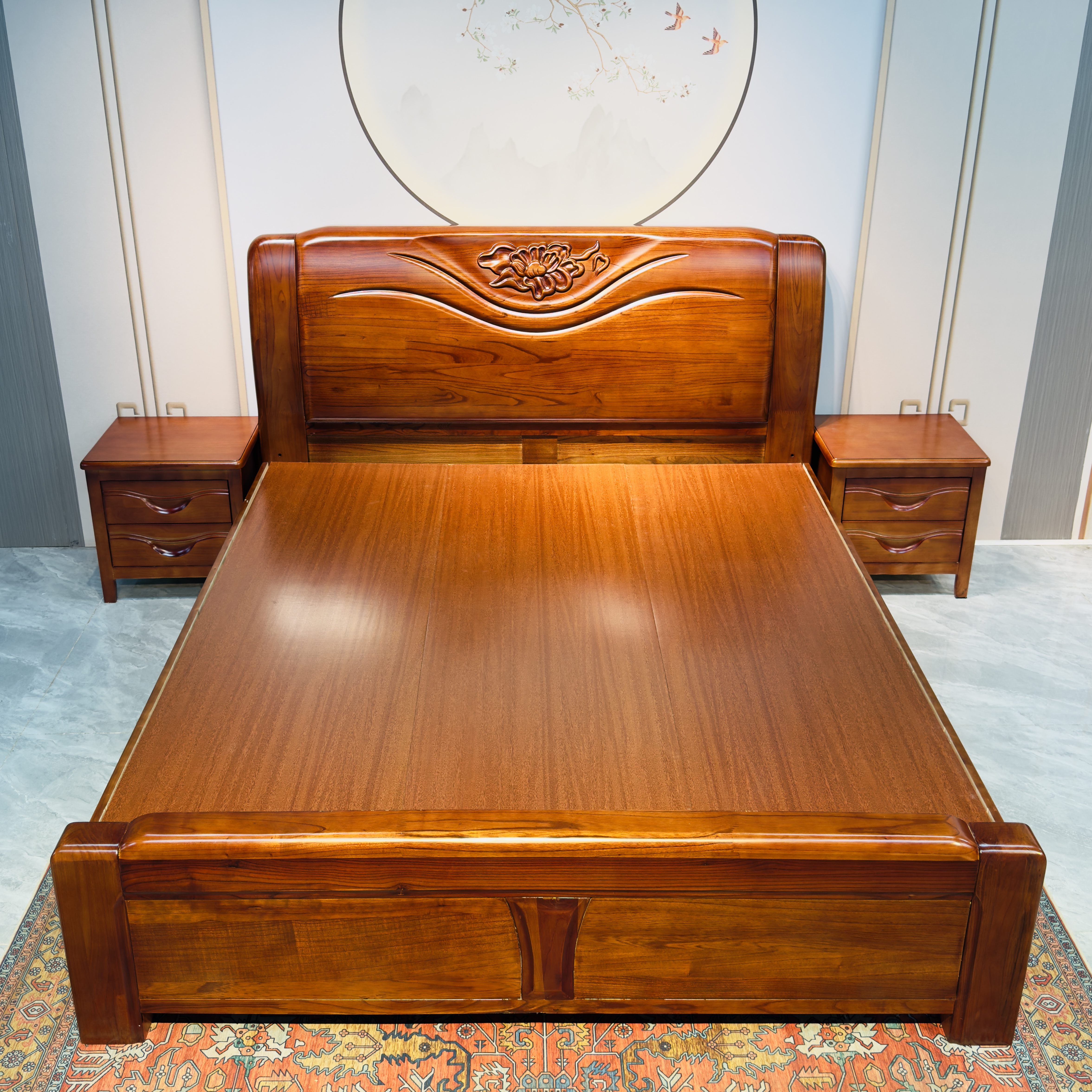 花开富贵全实木床特价家用1.8米仿古雕花古典榫卯主卧大床710#