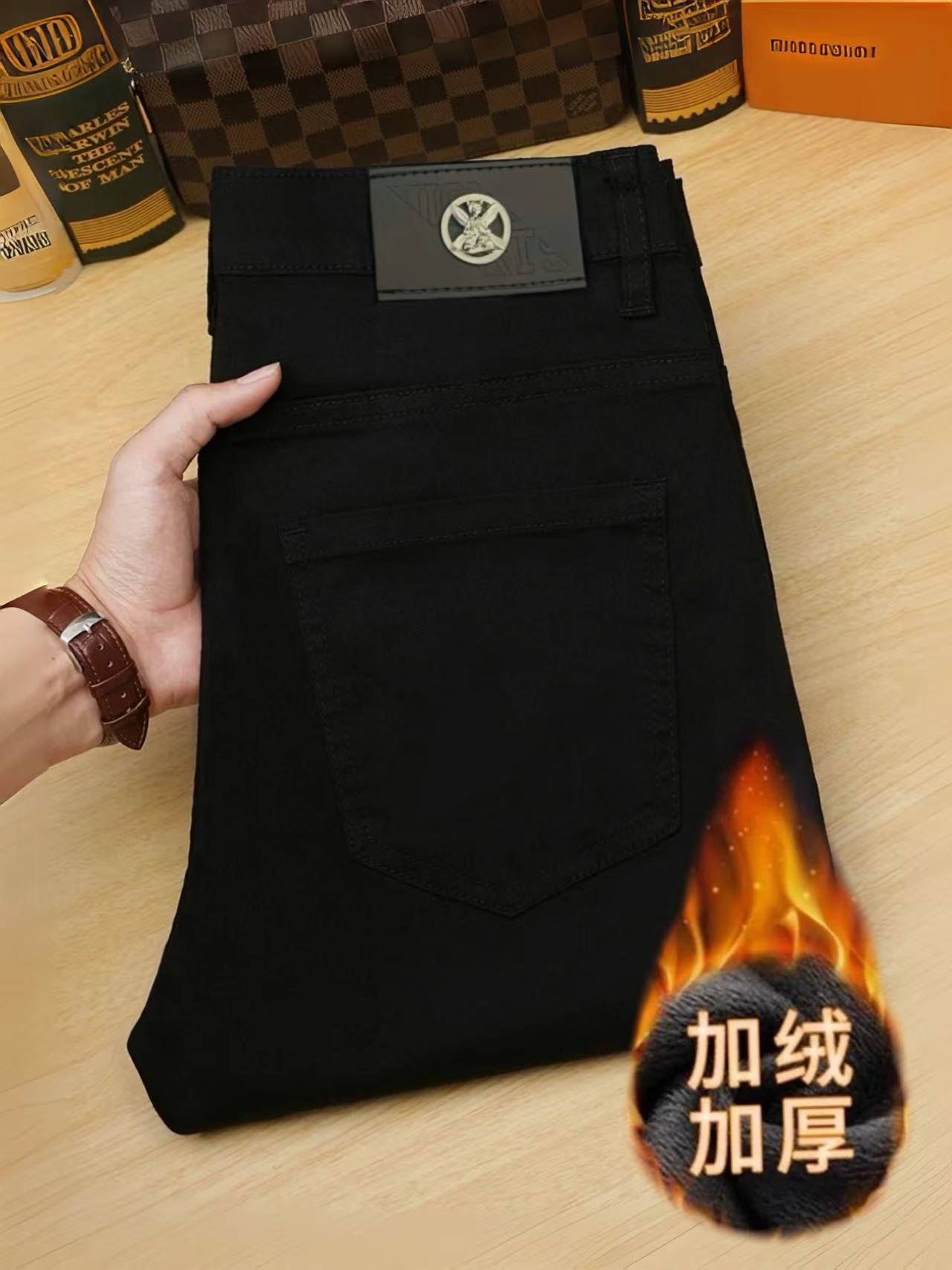 【加绒款小脚裤】秋冬男士黑色小脚牛仔裤轻奢修身弹力百搭（T635）11