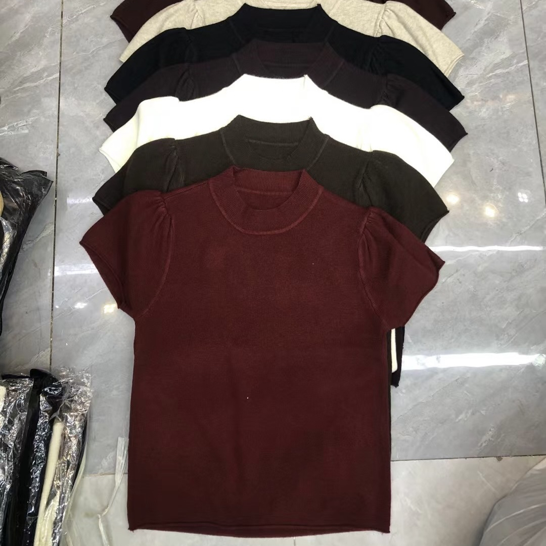 新款小立领短袖针织毛衣688简约百搭显瘦上衣