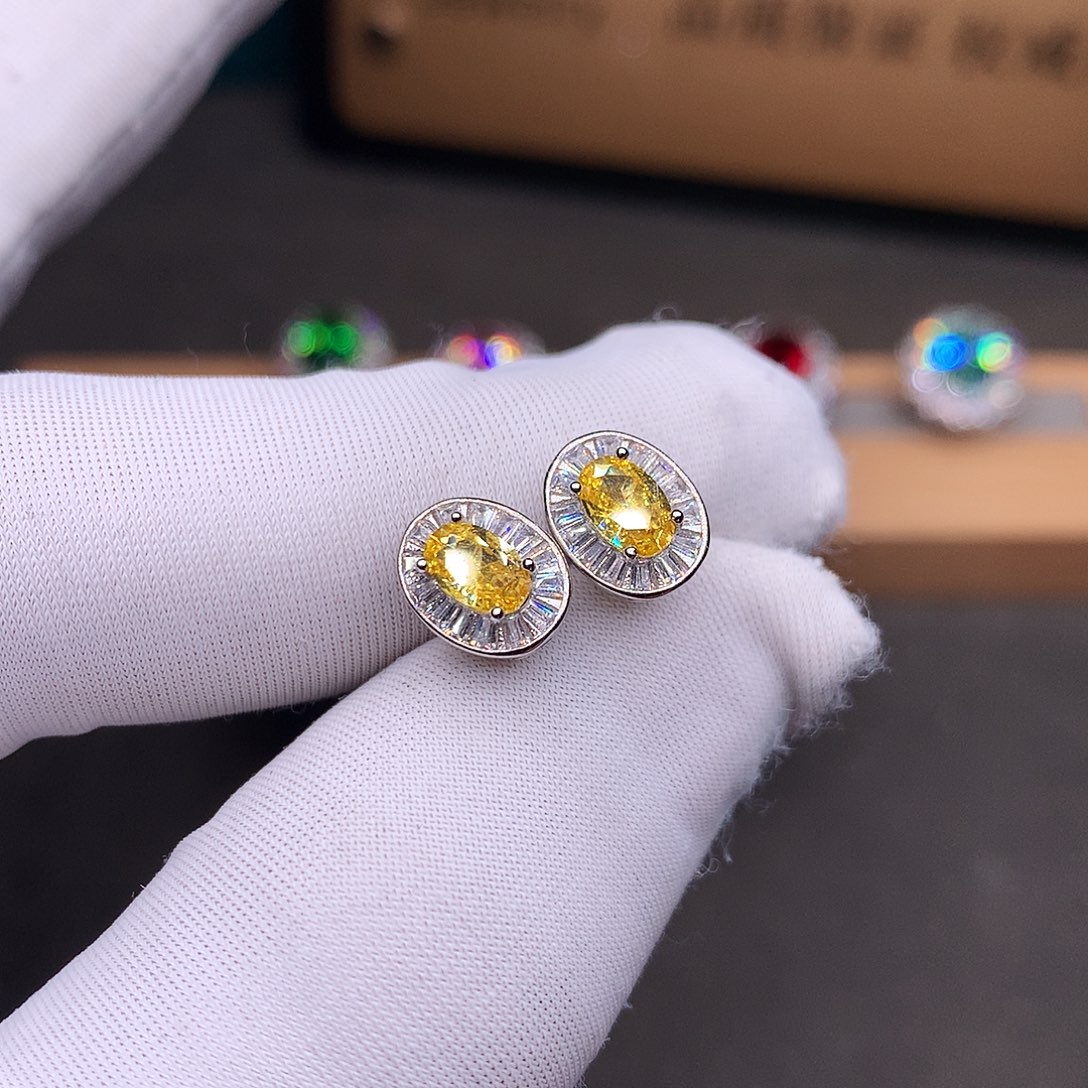 耳饰银S925镶嵌彩色蓝宝石