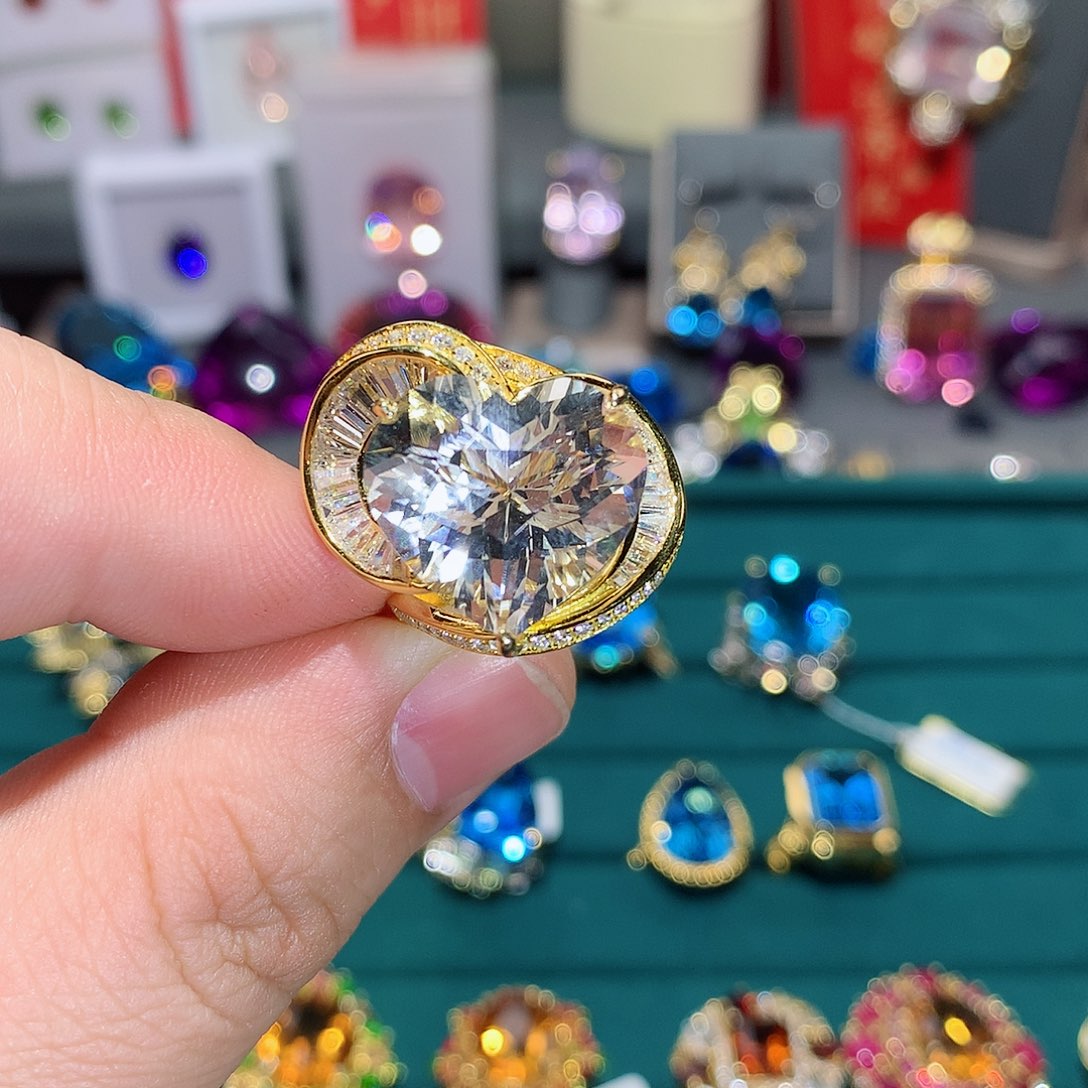 托帕石戒指银S925镶嵌戒指