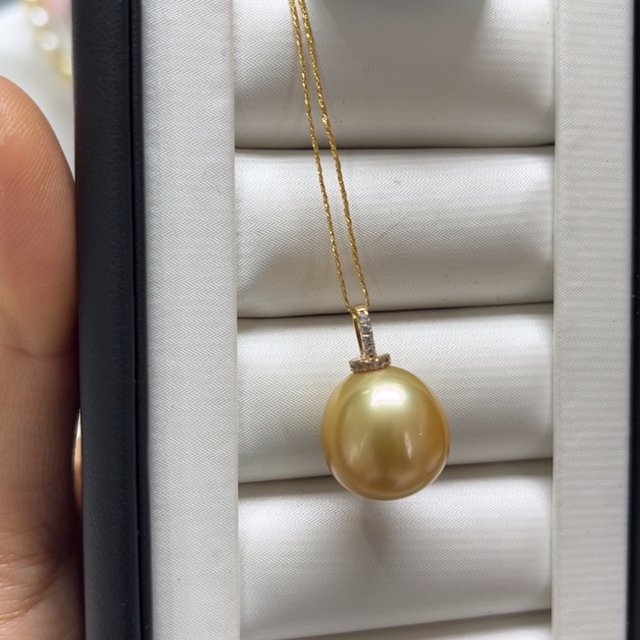 海水珍珠吊坠(不含链)18K金镶嵌14-15mm