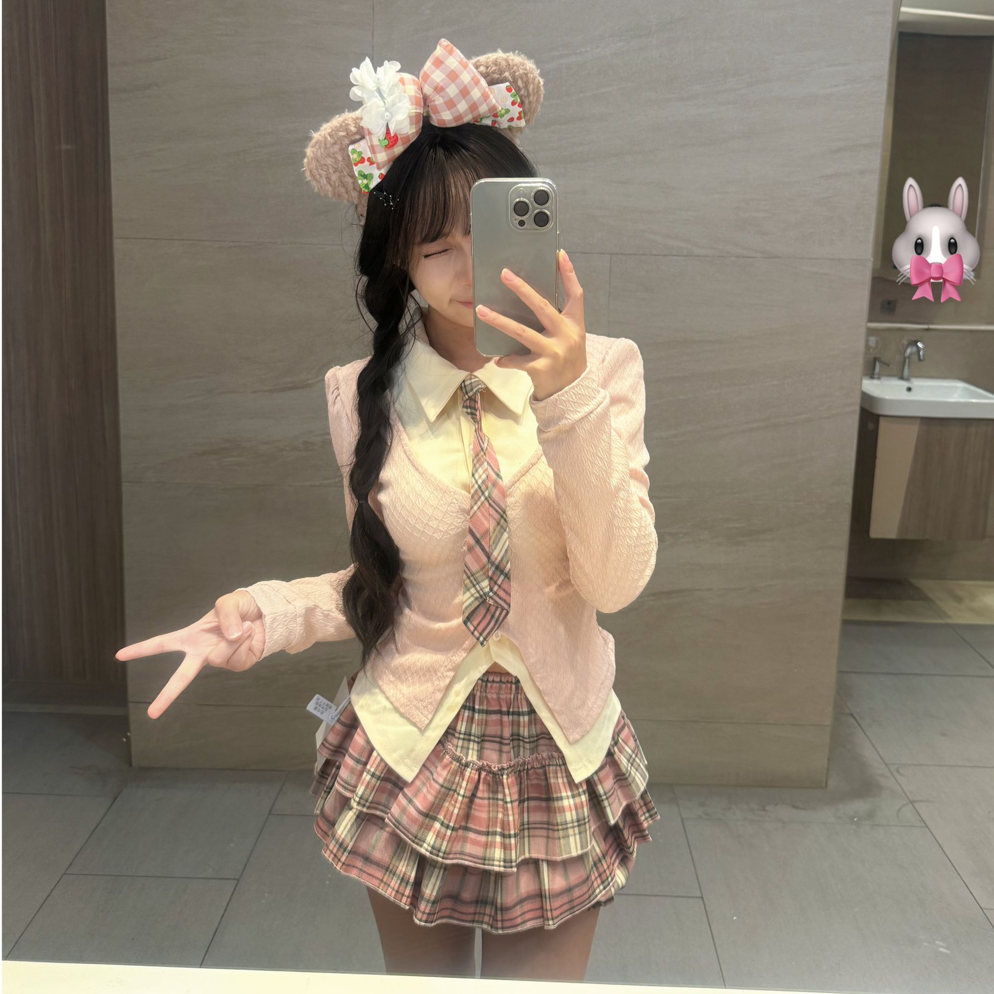 甜妹学院 韩系学院风 jk套装女长袖上衣格纹蛋糕裙套装