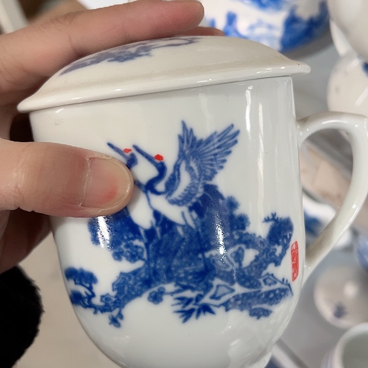 杯松鹤延年陶瓷办公杯