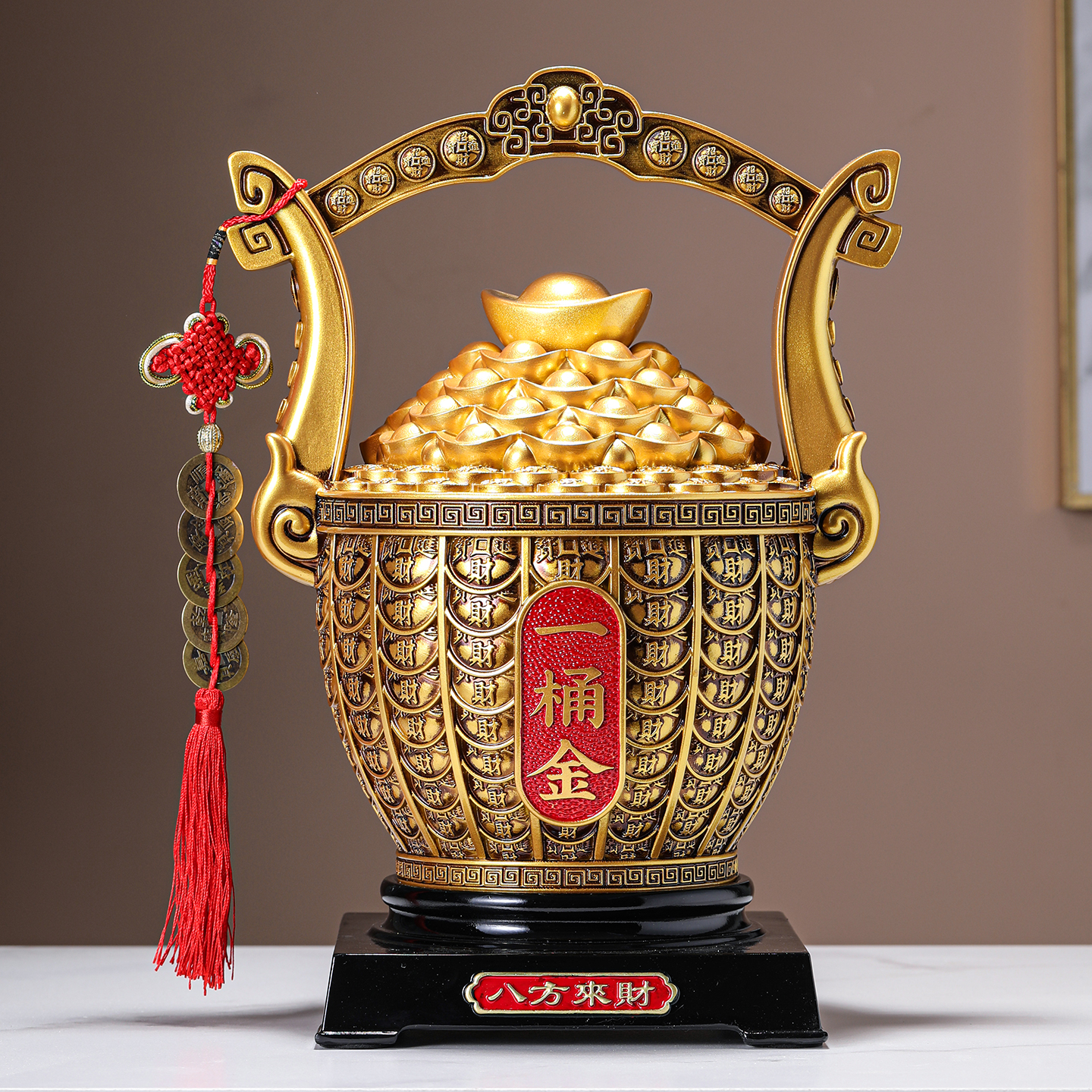 八方来财一桶金聚宝盆摆件客厅办公室装饰品新居乔迁店铺开业礼品