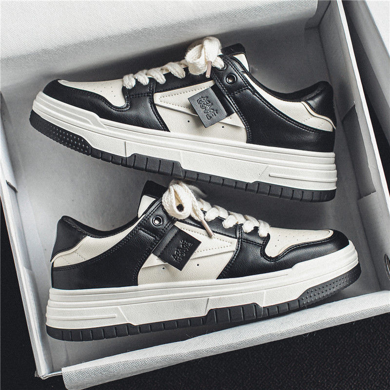 夏季板鞋男款休闲潮鞋潮牌黑白熊猫小众设计感滑板鞋超轻厚底dunk