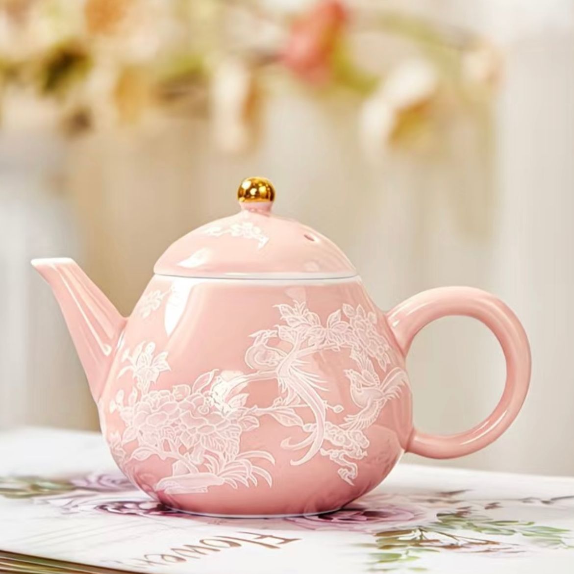 w2382粉色龙蛋茶壶