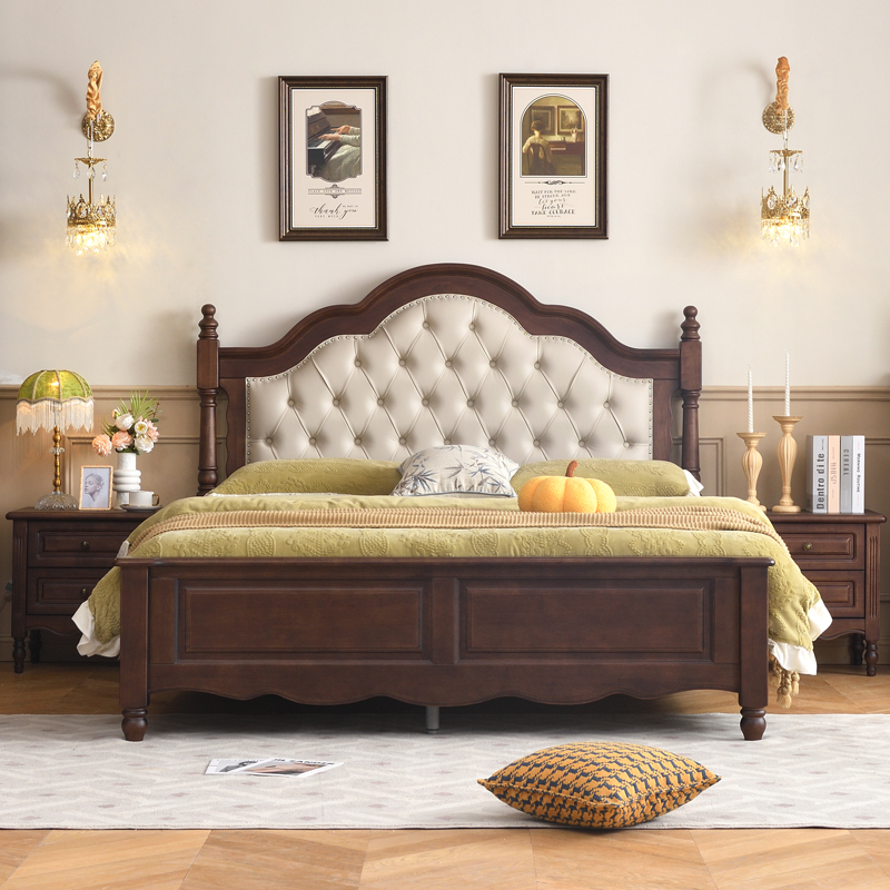 简约美式乡村复古实木床1.8米软包双人床主卧2米大床高箱储物婚床