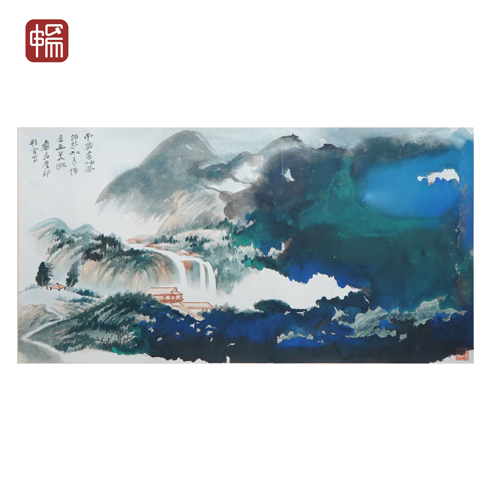 DM002 近现代 《泼彩山水图》54*104（5）    纸本镜片 YM